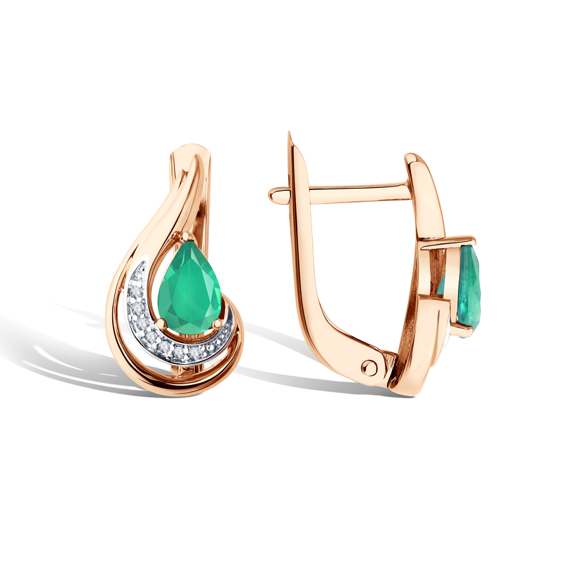 Золотые серьги с изумрудом и бриллиантами