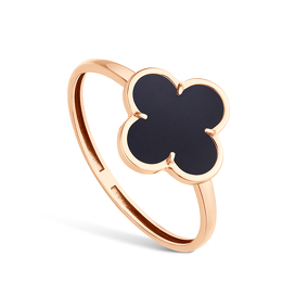 Золотое кольцо «Клевер» с ониксом