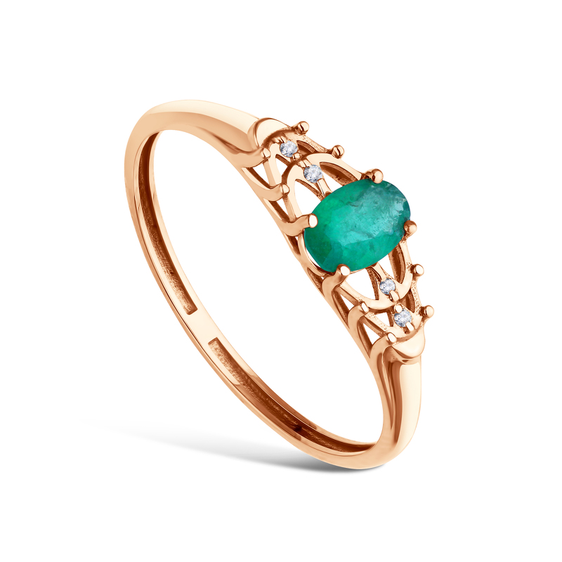 Золотое кольцо с изумрудом и бриллиантами