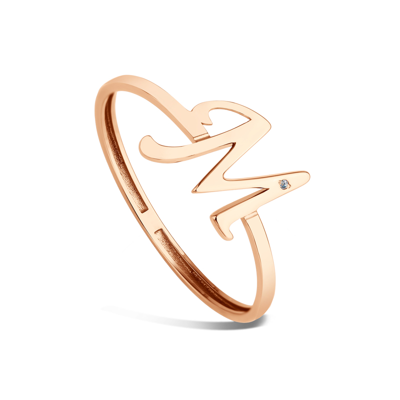 Золотое кольцо «От А до Я» с бриллиантом