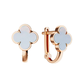 Золотые серьги «Четыре лепестка удачи» с перламутром