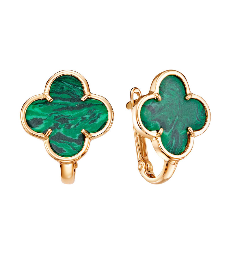 Золотые серьги с малахитом