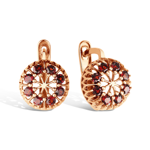 Золотые серьги с гранатами