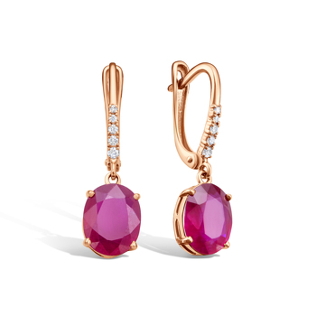 Золотые серьги с рубином и бриллиантами синт.
