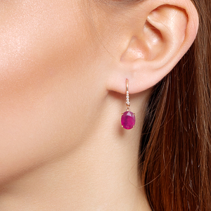 Золотые серьги с рубином и бриллиантами синт.