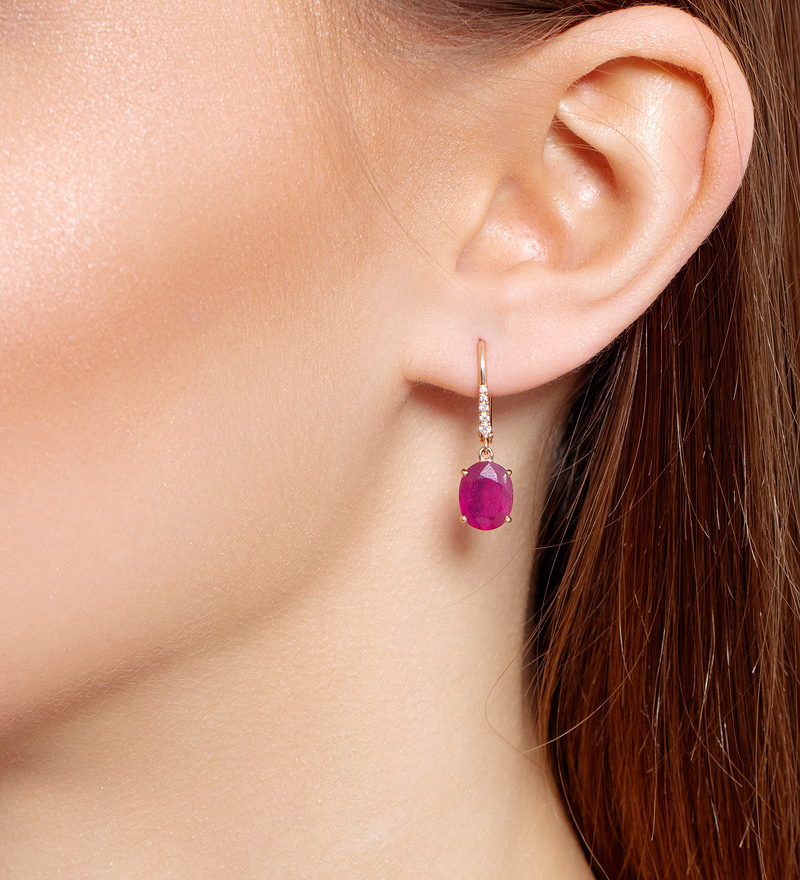 Золотые серьги с рубином и бриллиантами синт.