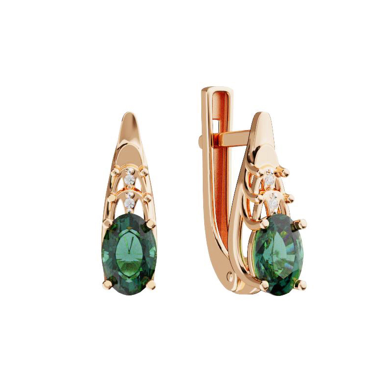 Золотые серьги с изумрудом и бриллиантами