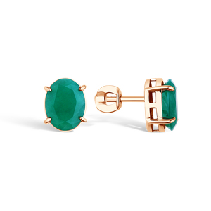 Золотые серьги-пусеты с изумрудом