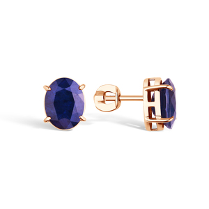 Золотые серьги-пусеты с сапфиром