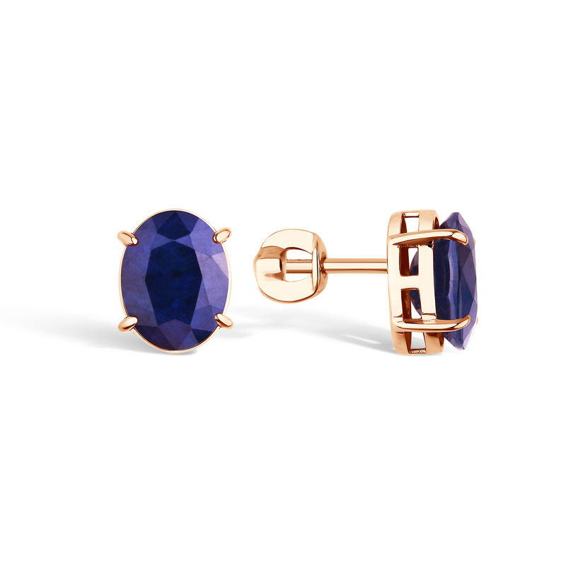 Золотые серьги-пусеты с сапфиром