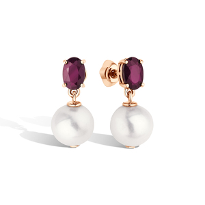 Золотые серьги-пусеты с жемчугом и рубином