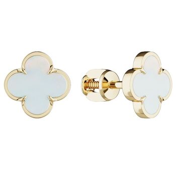 Золотые серьги-пусеты с перламутром