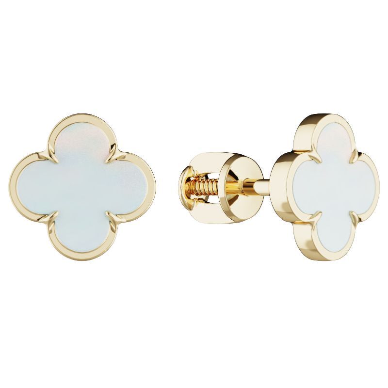 Золотые серьги-пусеты с перламутром