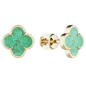 Золотые серьги-пусеты с малахитом