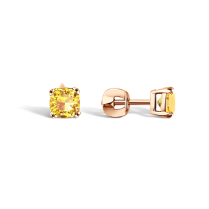 Золотые серьги-пусеты с цитрином