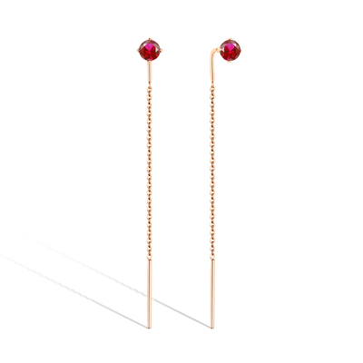 Золотые серьги-продевки с рубином