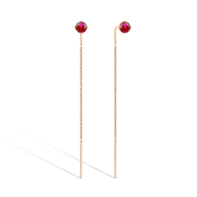 Золотые серьги «Фианиты» с рубином