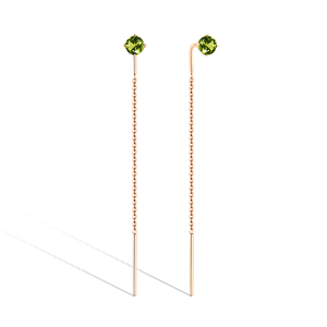 Золотые серьги-продевки с хризолитом