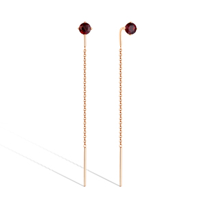 Золотые серьги-продевки с гранатом