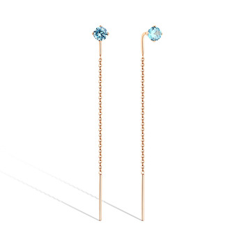 Золотые серьги-продевки с фианитом