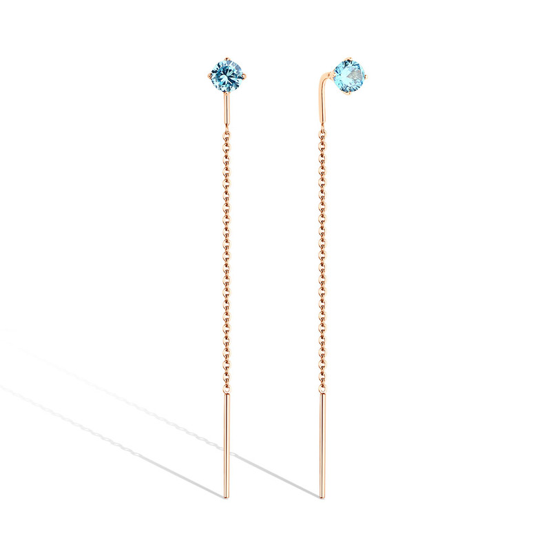 Золотые серьги-продевки с фианитом