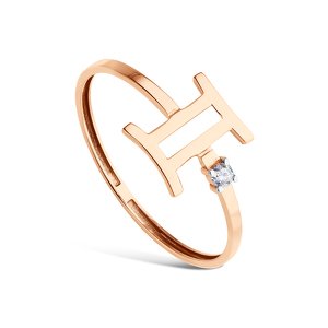 Золотое кольцо «Близнецы» с бриллиантом синт.