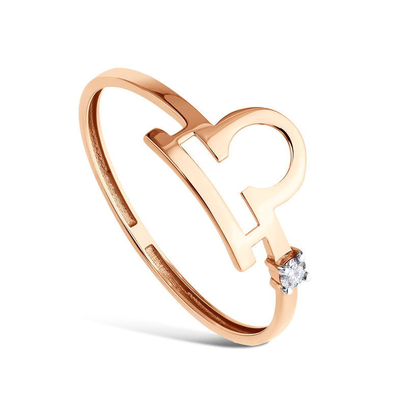 Золотое кольцо «Весы» с бриллиантом синт.