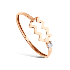 Золотое кольцо «Водолей» с бриллиантом синт.