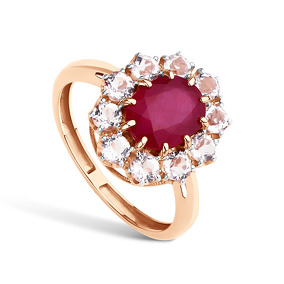 Золотое кольцо с рубином и горным хрусталем