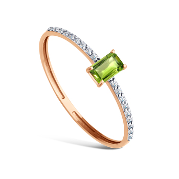 Золотое кольцо с хризолитом и фианитами