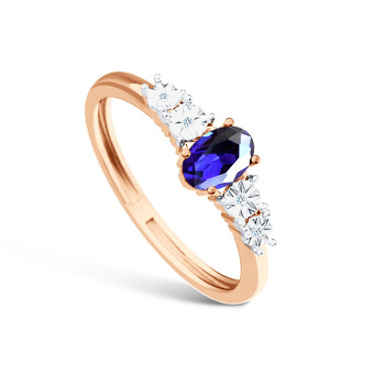 Золотое кольцо с сапфиром и бриллиантами