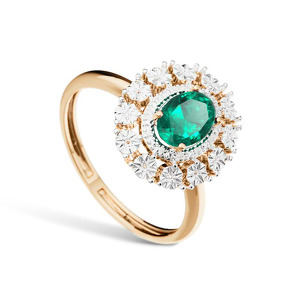 Золотое кольцо с изумрудом и бриллиантами