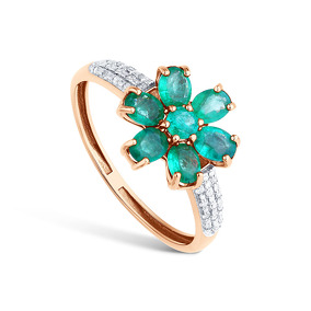 Золотое кольцо с изумрудами и бриллиантами