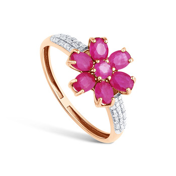 Золотое кольцо с рубинами и бриллиантами 19-1676