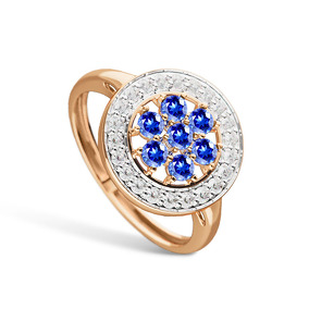 Золотое кольцо с муассанитами и сапфирами