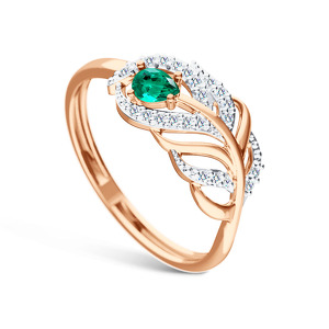 Золотое кольцо с изумрудом и муассанитами