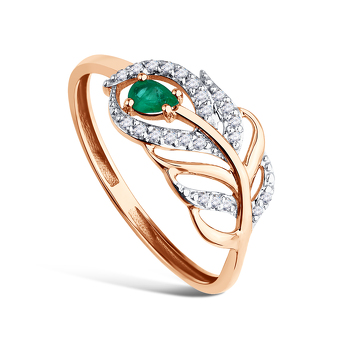 Золотое кольцо с изумрудом и муассанитами