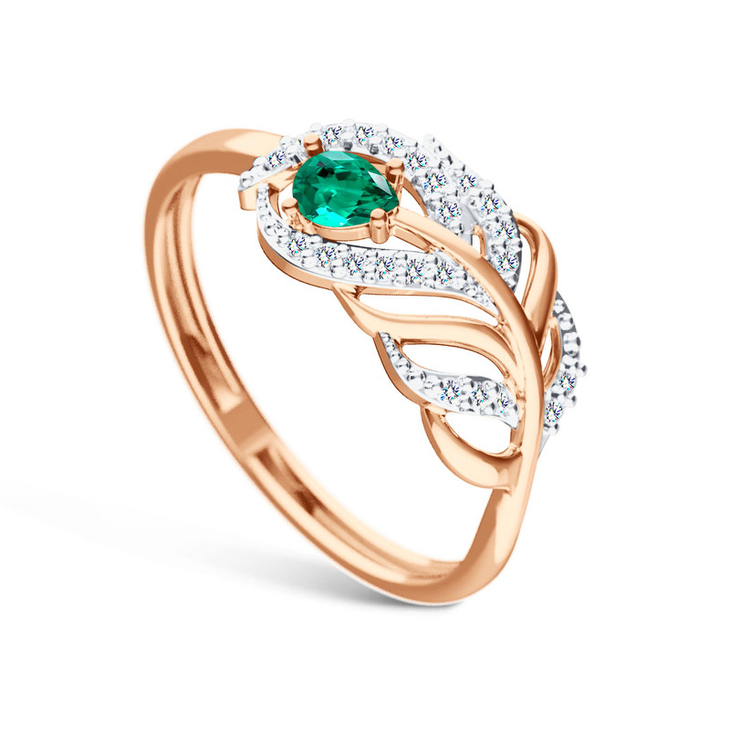 Золотое кольцо с изумрудом и муассанитами