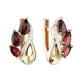 Золотые серьги с гранатами и фианитами