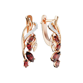 Золотые серьги с гранатами и фианитами