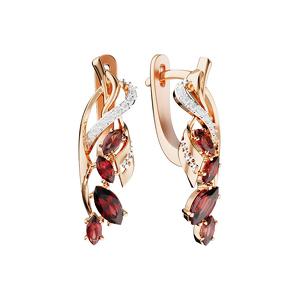 Золотые серьги с гранатами и фианитами