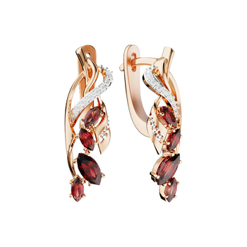 Золотые серьги с гранатами и фианитами