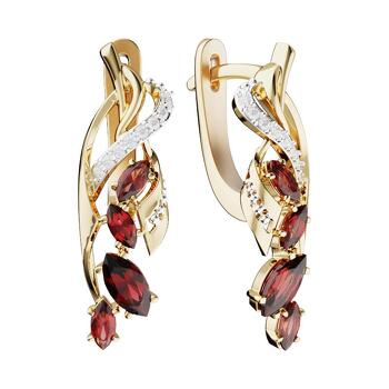 Серьги из красного золота с фианитами и гранатами 20-1362