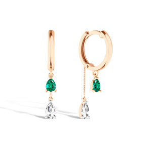 Золотые серьги с горным хрусталем и изумрудом