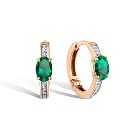 Золотые серьги-конго с изумрудом и бриллиантами