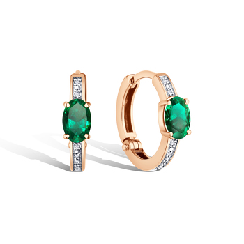 Золотые серьги-конго с изумрудом и бриллиантами