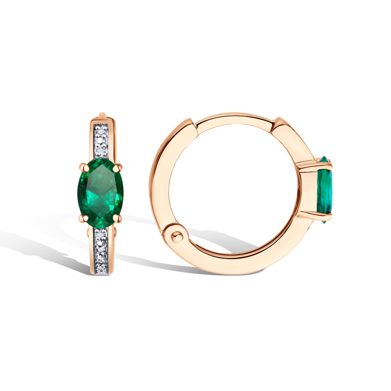 Золотые серьги-конго с изумрудом и бриллиантами