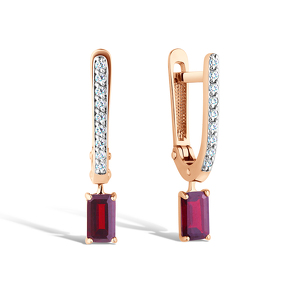 Золотые серьги с гранатом и фианитами