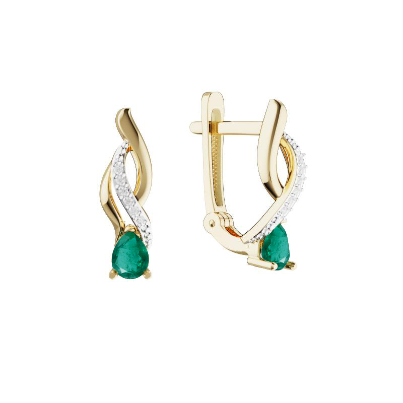 Золотые серьги с изумрудом и бриллиантами