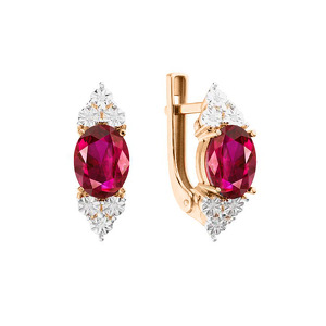 Золотые серьги с рубином и бриллиантами